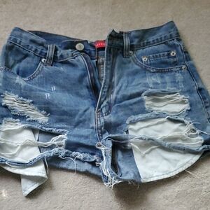 Blue Jean Shorts with Distressed Details